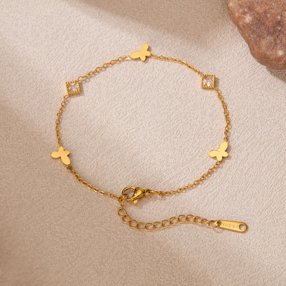 Minimalist Square Zircon Butterfly Bracelet for Women – Trendy Stainless Steel Titanium Chain, INS Style Jewelry in Bulk