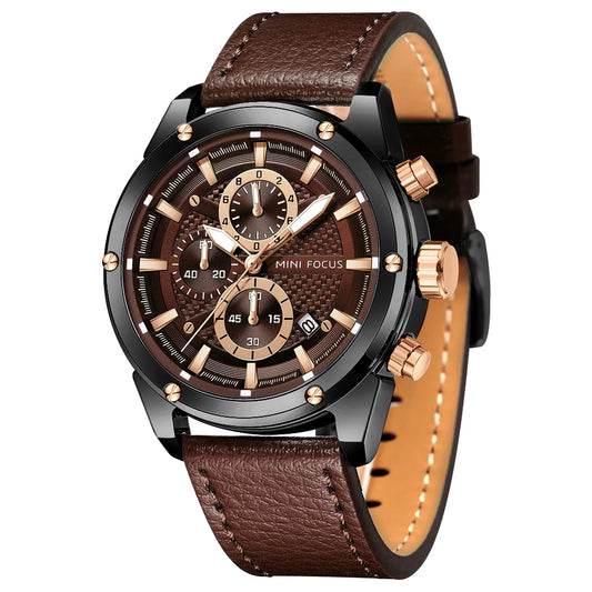 MINIFOCUS Men’s Fashion Business Watch – Bestseller Luminous Waterproof Quartz Timepiece with Genuine Leather Strap for Men