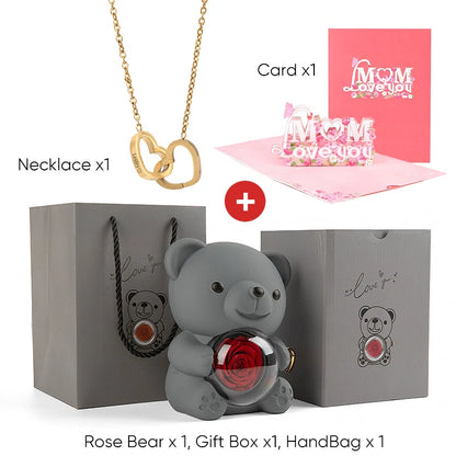 2025 New Beautiful 3D Mother's Day Card Roses Teddy Bear and Necklace Best Personalized Unique Mother’s Day Gifts for Mom