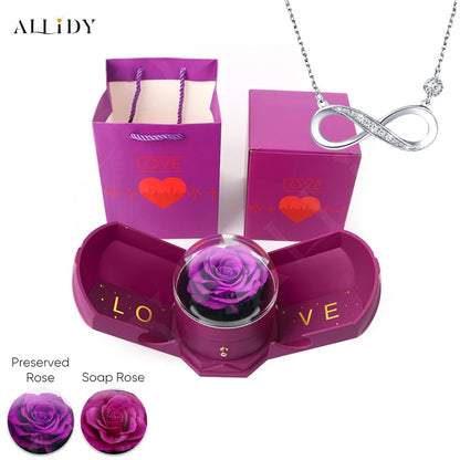 New Creative Double Open Preserved/Soap Rose Gift Box Drawer Jewelry Box Necklace Christmas Birthday Holiday Gift Set Box