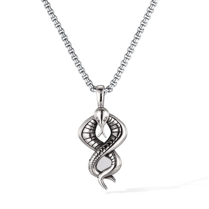 Men’s Vintage Snake Pendant Necklace – Bold Stainless Steel Serpent Chain for Streetwear Style