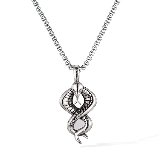 Men’s Vintage Snake Pendant Necklace – Bold Stainless Steel Serpent Chain for Streetwear Style