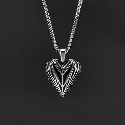 Men’s Forged Heart Pendant Necklace – Hip Hop Vintage Punk Style Stainless Steel Chain