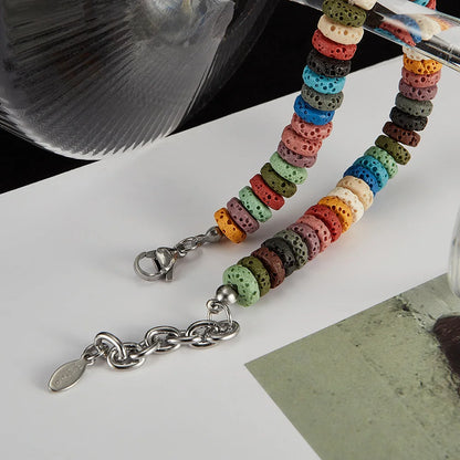 Unisex Stainless Steel Lava Stone Chain Bracelet – Colorful Volcanic Rock Titanium Steel Fashion Jewelry