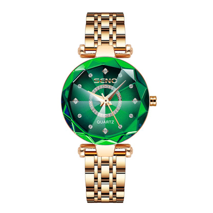 Fashion Ocean Star Women’s Watch Stainless Steel Band Gradient Glass Diamond Studded Dial Luxury Waterproof Luminous Timepiece