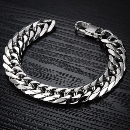 Men’s Hip Hop Cuban Chain Bracelet – Chunky Titanium Steel Link Wristband, Bold & Versatile Street Style