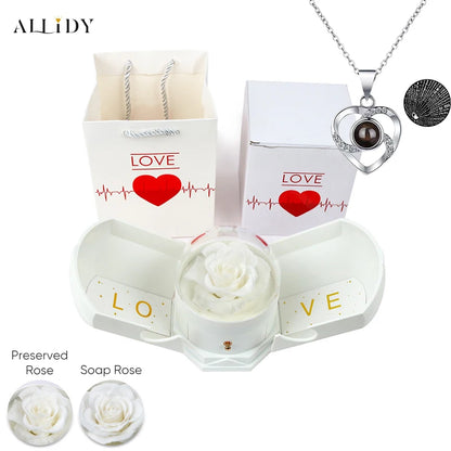 New Creative Double Open Preserved/Soap Rose Gift Box Drawer Jewelry Box Necklace Christmas Birthday Holiday Gift Set Box