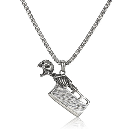 Men’s Punk Skull Cleaver Pendant Necklace – Retro Stainless Steel Butcher Knife Hip Hop Jewelry