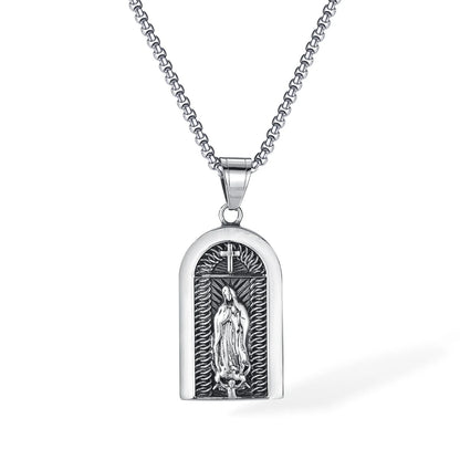 Men’s Retro Punk Cross & Geometric Block Pendant Necklace – Stainless Steel Titanium Hip Hop Jewelry