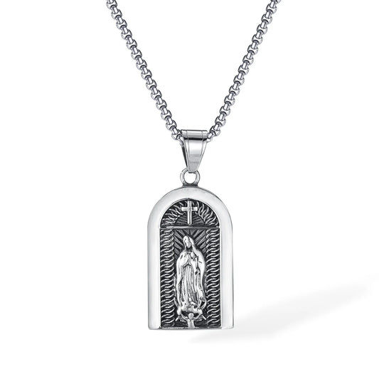 Men’s Retro Punk Cross & Geometric Block Pendant Necklace – Stainless Steel Titanium Hip Hop Jewelry