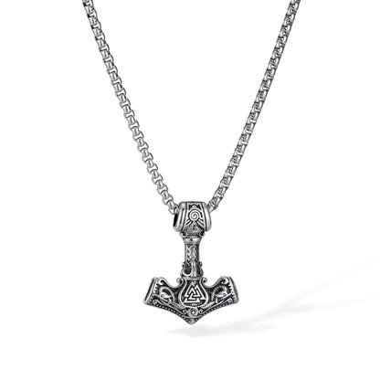 Men’s Viking Thor’s Hammer Pendant Necklace – Retro Norse Stainless Steel Nordic Amulet Jewelry