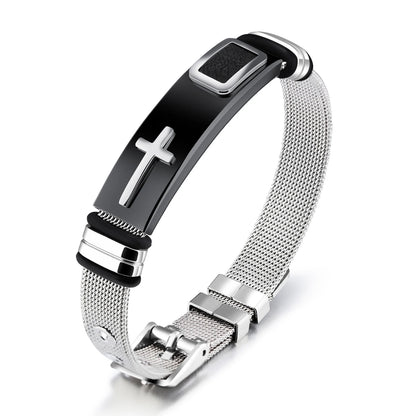 Men’s Vintage Punk Cross Bracelet – Titanium Steel Mesh Band Wristband, Gothic Fashion Jewelry