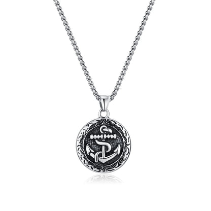 Men’s Anchor Pendant Necklace – Korean Hip Hop Style Stainless Steel Round Tag Jewelry