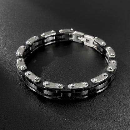 Men’s Hip Hop Silicone & Stainless Steel Bracelet – Retro Punk Titanium Steel Wristband, Stylish and Durable