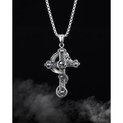 Vintage Dragon Skull Cross Necklace for Men – Gothic Titanium Steel Hip Hop Pendant Jewelry