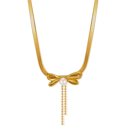 Elegant Stainless Steel Bow Necklace for Women – Minimalist Chic Titanium Steel Jewelry