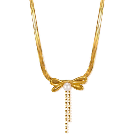 Elegant Stainless Steel Bow Necklace for Women – Minimalist Chic Titanium Steel Jewelry