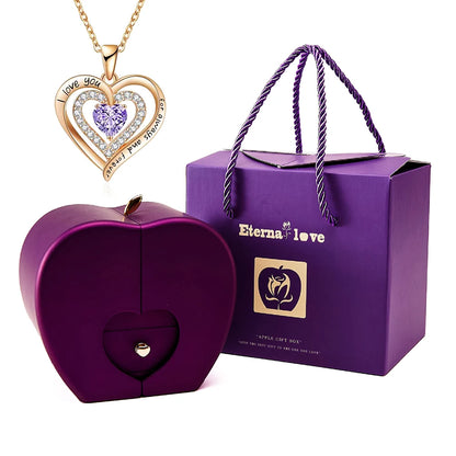 Hot Romantic Sakura Pink Eternal Rose Jewelry Box & Heart Gemstone Stainless Steel Necklace Mother's Day Surprise Gift for Women