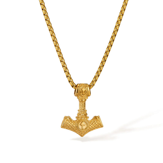 Men’s Viking Thor’s Hammer Pendant Necklace – Retro Norse Stainless Steel Nordic Amulet Jewelry