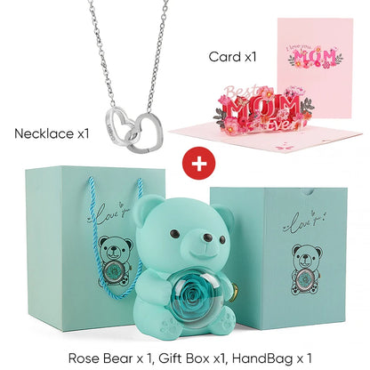 2025 New Beautiful 3D Mother's Day Card Roses Teddy Bear and Necklace Best Personalized Unique Mother’s Day Gifts for Mom