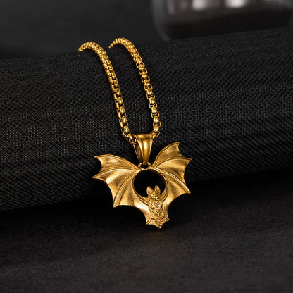 Men’s Bat Pendant Necklace – Gothic Punk Stainless Steel Chain with Creative Hip Hop Style