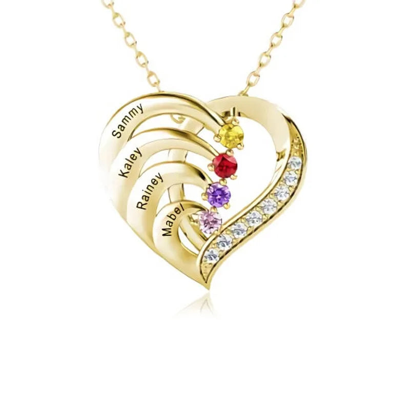 Family Custom Birthday Stone Engraved Heart-shaped Pendant Stainless Steel Necklace with Originality Drawer Jewelry Box Gifts