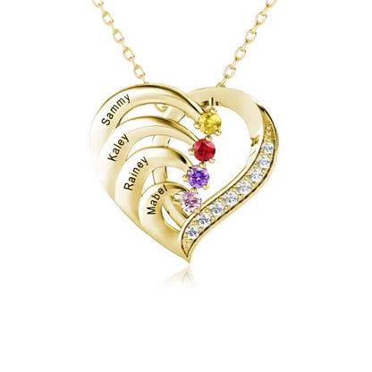 Family Custom Birthday Stone Engraved Heart-shaped Pendant Stainless Steel Necklace with Originality Drawer Jewelry Box Gifts