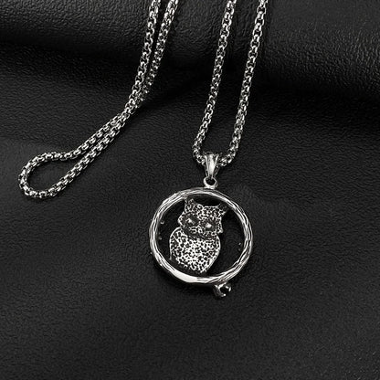 Men’s Vintage Owl Pendant Necklace – Creative Stainless Steel Animal Jewelry with Retro Style