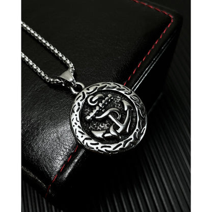 Men’s Anchor Pendant Necklace – Korean Hip Hop Style Stainless Steel Round Tag Jewelry