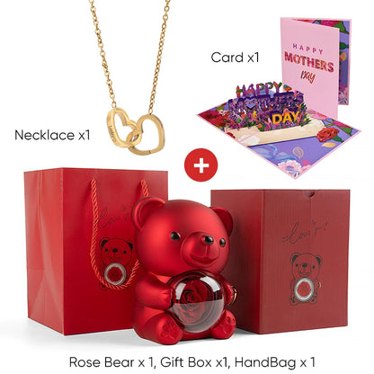 2025 New Beautiful 3D Mother's Day Card Roses Teddy Bear and Necklace Best Personalized Unique Mother’s Day Gifts for Mom
