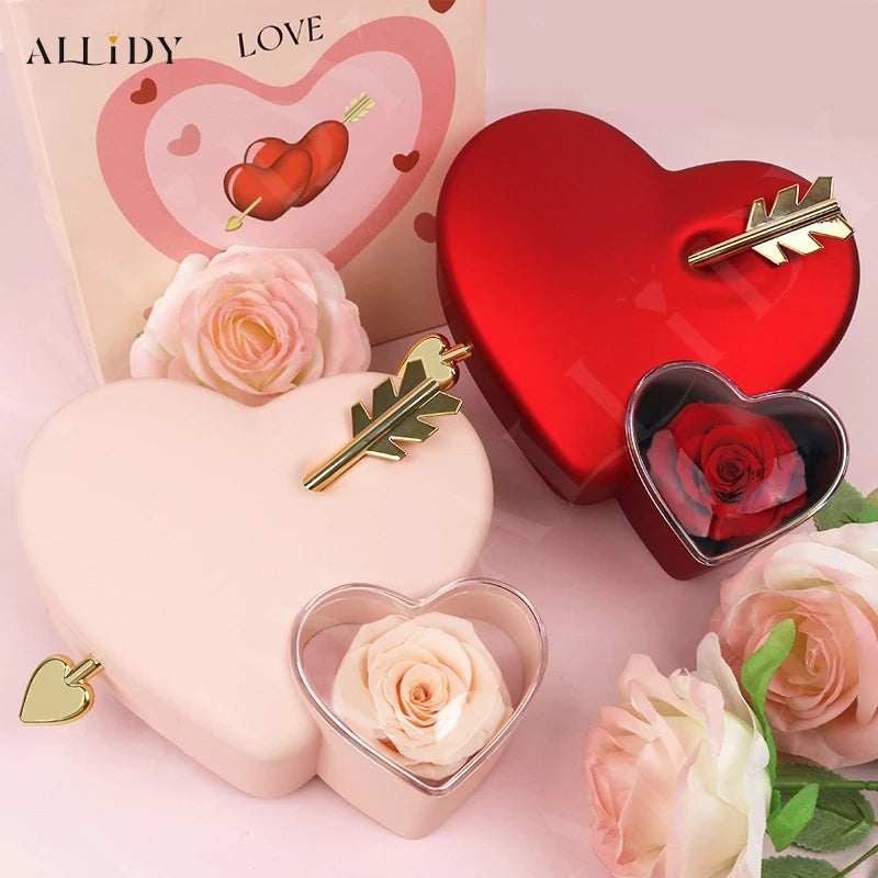 Allidy - Valentine's Day Creative Heart-piercing Rose Jewelry Box and 100 Languages I Love You Projection Necklace Gift Set