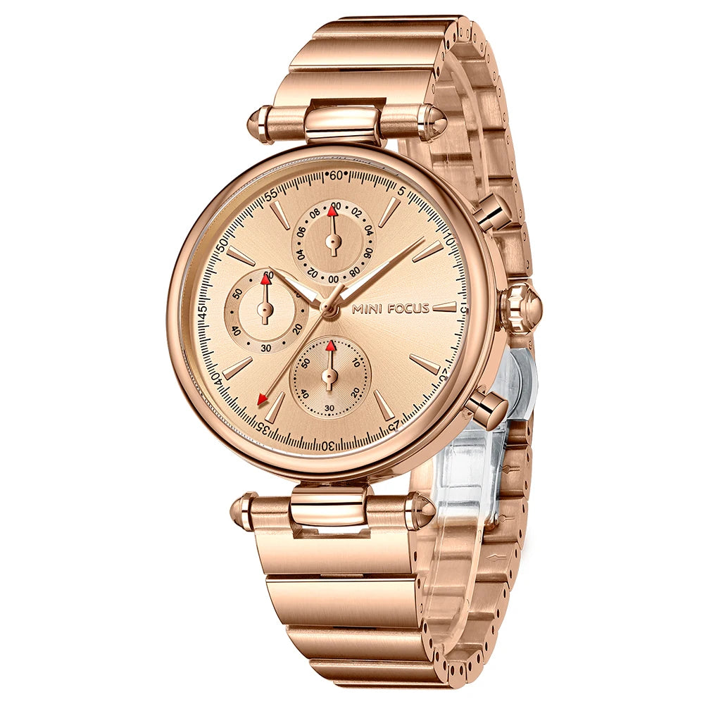MINIFOCUS Women's Fashion Quartz Watch – Multifunction Waterproof Stainless Steel Timepiece Elegant Casual Luxury Gift for Her