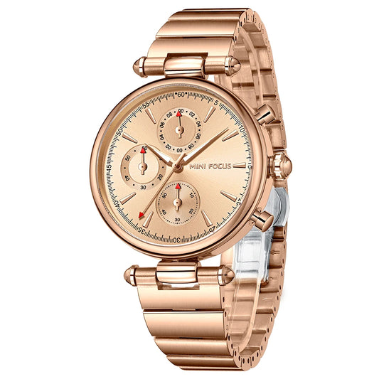 MINIFOCUS Women's Fashion Quartz Watch – Multifunction Waterproof Stainless Steel Timepiece Elegant Casual Luxury Gift for Her