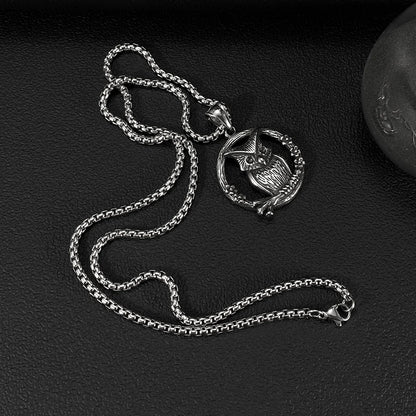 Men’s Vintage Owl Pendant Necklace – Creative Stainless Steel Animal Jewelry with Retro Style