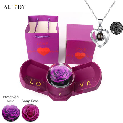 New Creative Double Open Preserved/Soap Rose Gift Box Drawer Jewelry Box Necklace Christmas Birthday Holiday Gift Set Box