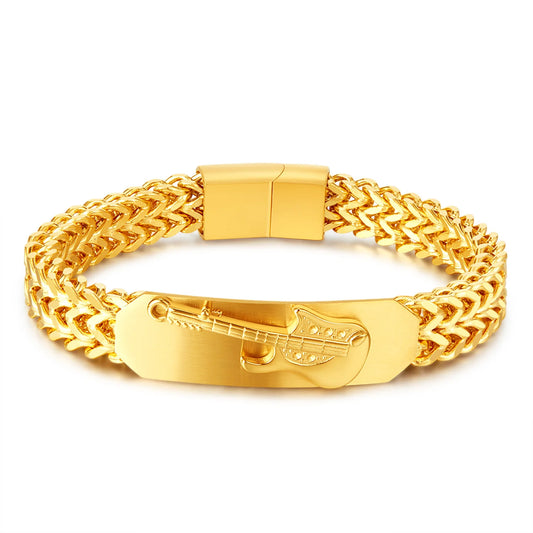 Fashion Retro Bracelet for Men - Gold-Plated 3D Guitar Stainless Steel Titanium Jewelry