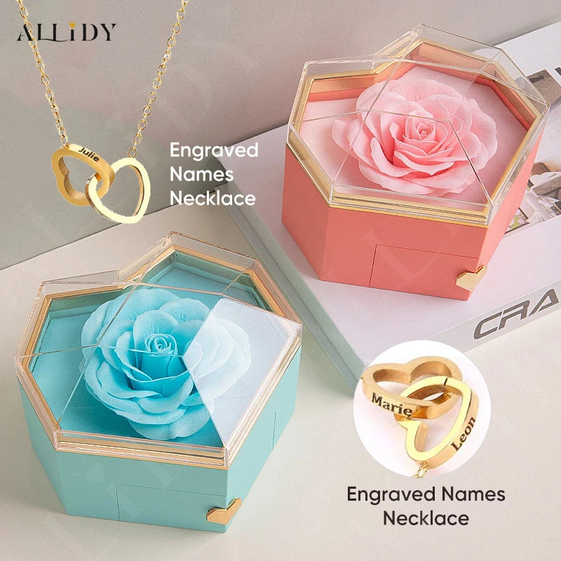 2024 Christmas Heart Customize Name Heart Eternal Rose Jewelry Box For Birthday Mother's Day Valentine's Day Teachers' Day Gifts