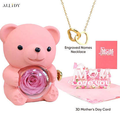 2025 New Beautiful 3D Mother's Day Card Roses Teddy Bear and Necklace Best Personalized Unique Mother’s Day Gifts for Mom
