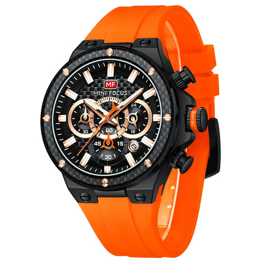 MINIFOCUS Men’s Sports Quartz Watch – Waterproof Chronograph Carbon Fiber Bezel Luminous Hands Multifunction Outdoor Timepiece