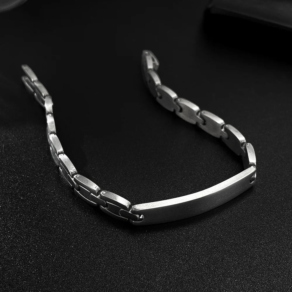 Men’s Hip Hop Curved Plate Bracelet – Polished Titanium Stainless Steel Wristband, Minimalist Urban Jewelry