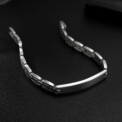 Men’s Hip Hop Curved Plate Bracelet – Polished Titanium Stainless Steel Wristband, Minimalist Urban Jewelry