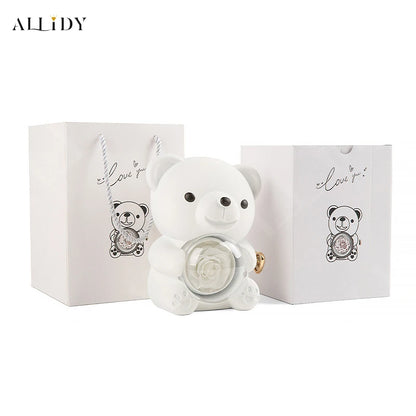 2024New Surprise Gift Ideas Real Preserved Eternal Rose Teddy Bear Necklace Ring Jewelry Box Christmas Valentine's Day Presents