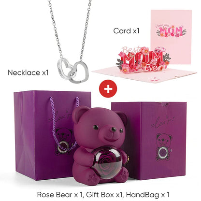 2025 New Beautiful 3D Mother's Day Card Roses Teddy Bear and Necklace Best Personalized Unique Mother’s Day Gifts for Mom