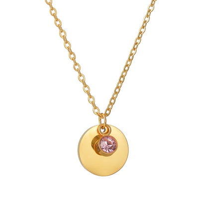 Stainless Steel Personalized Engraved Round Birthday Stone Pendant Necklace with Preserved Rose in Rotating Flower Gift Box