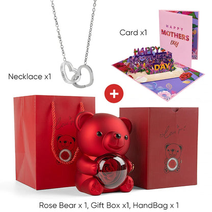 2025 New Beautiful 3D Mother's Day Card Roses Teddy Bear and Necklace Best Personalized Unique Mother’s Day Gifts for Mom
