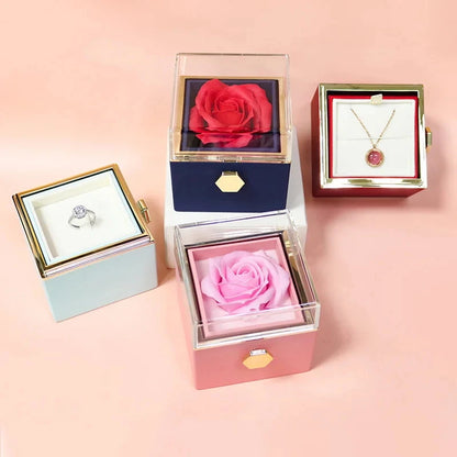 Rotation Soap Rose Jewelry Gift Boxes Valentine's Day Marriage Acrylic Ring/Necklace Storage Jewelry Display Box