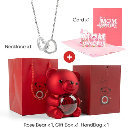 2025 New Beautiful 3D Mother's Day Card Roses Teddy Bear and Necklace Best Personalized Unique Mother’s Day Gifts for Mom