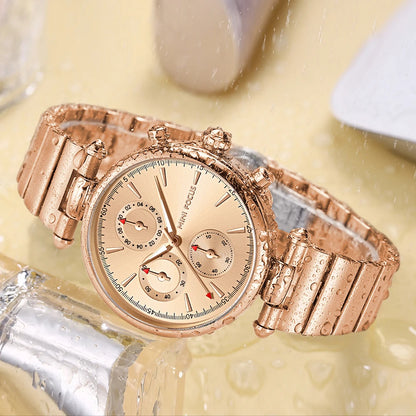 MINIFOCUS Women's Fashion Quartz Watch – Multifunction Waterproof Stainless Steel Timepiece Elegant Casual Luxury Gift for Her