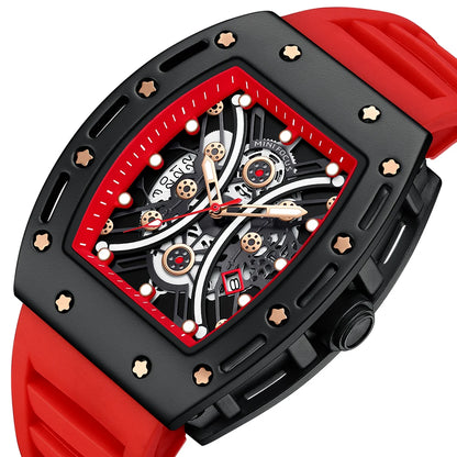 MINIFOCUS Men’s Hot Barrel‑Shaped Sport Watch Curved Glass Skeleton Dial Automatic Luminous Waterproof Watch Gift for Boyfriend