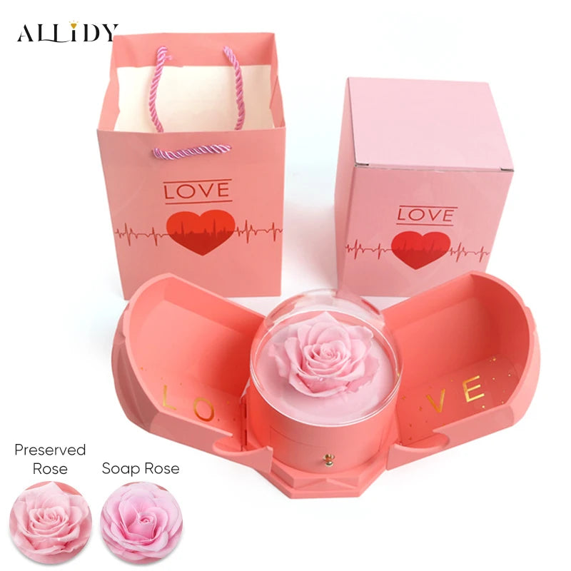 New Creative Double Open Preserved/Soap Rose Gift Box Drawer Jewelry Box Necklace Christmas Birthday Holiday Gift Set Box